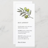 Groene Olijf. Eenvoudig modern trouwmenu Menu (Voorkant / Achterkant)