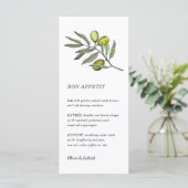 Groene Olijf. Eenvoudig modern trouwmenu Menu (Staand voorkant)