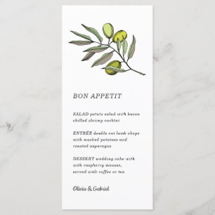 Groene Olijf. Eenvoudig modern trouwmenu Menu