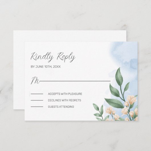 Groene olijf en beige bloemen informatiekaartje (Voorkant / Achterkant)