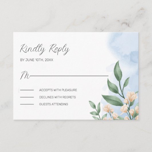 Groene olijf en beige bloemen informatiekaartje (Voorkant)