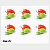 Groene olijf en rode paprika ronde sticker (Vel)