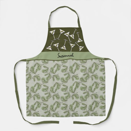 Groene Olijf & Martini glaspatroon Schort (Voorkant)