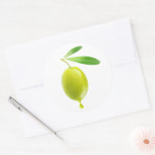 Groene olijf met druppel olie ronde sticker (Envelop)