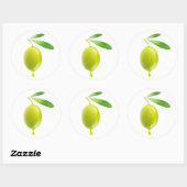 Groene olijf met druppel olie ronde sticker (Vel)
