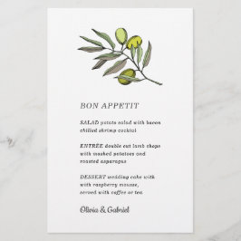 Groene Olijf. Stijlvol fancy modern trouwmenu