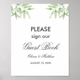 Groene Olijfbijkantoren. trouwbord voor gastboek Poster