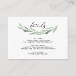 Groene Olijfbijtak met details over het huwelijk Informatiekaartje