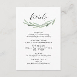 Groene Olijfbijtak met details over het huwelijk Informatiekaartje