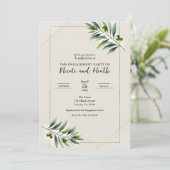 Groene Olijfblad Been Wit Gouden Verlovingsfeest Kaart (Staand voorkant)