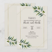 Groene Olijfblad Been Wit Gouden Verlovingsfeest Kaart (Voorkant / Achterkant)