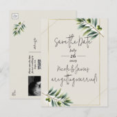 Groene Olijfblad Beenderwit & Goud Save the Date Aankondigingskaart (Voorkant / Achterkant)