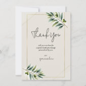 Groene Olijfblad Bone Wit Goud Rustiek Dank u Kaart (Voorkant)