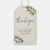 Groene Olijfblad Bone Wit & Goud Rustiek Huwelijk Cadeaulabel (Voorkant)
