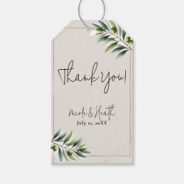 Groene Olijfblad Bone Wit & Goud Rustiek Huwelijk Cadeaulabel