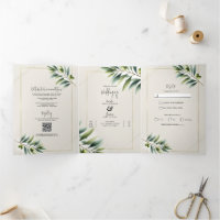 Groene Olijfblad Bone Wit & Goud Rustiek Huwelijk