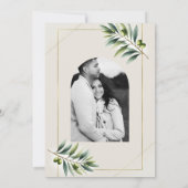 Groene Olijfblad Bone Wit & Goud Rustiek Huwelijk Kaart (Achterkant)