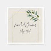 Groene Olijfblad Bone Wit & Goud Rustiek Huwelijk Servet (Voorkant)