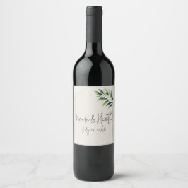 Groene Olijfblad Bone Wit & Goud Rustiek Huwelijk Wijn Etiket