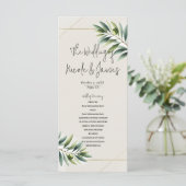 Groene Olijfblad Bone Wit & Goud Rustiek Programma Programmakaart (Staand voorkant)