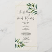 Groene Olijfblad Bone Wit & Goud Rustiek Programma Programmakaart (Voorkant)