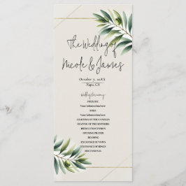 Groene Olijfblad Bone Wit & Goud Rustiek Programma Programmakaart