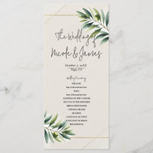 Groene Olijfblad Bone Wit & Goud Rustiek Programma Programmakaart