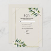 Groene Olijfblad Bone Wit & Goud Rustiek RSVP Kaart (Voorkant / Achterkant)