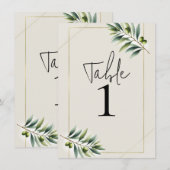 Groene Olijfblad Bone Wit & Goud Tafelnummer (Voorkant / Achterkant)