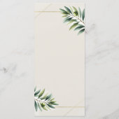 Groene Olijfblad Bone Wit & Goud Wedding Menu (Achterkant)