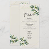 Groene Olijfblad Bone Wit & Goud Wedding Menu (Voorkant / Achterkant)
