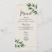 Groene Olijfblad Bone Wit & Goud Wedding Menu (Voorkant)