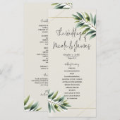 Groene Olijfblad Bot Wit & Goud Rustiek Programma Programmakaart (Voorkant / Achterkant)