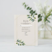 Groene Olijfblad Bot Wit & Goud Rustieke RSVP Kaart (Staand voorkant)