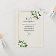 Groene Olijfblad Bot Wit & Goud Rustieke RSVP