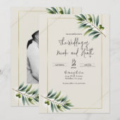 Groene Olijfblad Bot Wit & Goud Rustieke Trouwdag Kaart (Voorkant / Achterkant)