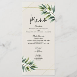 Groene Olijfblad Bot Wit & Goud Trouwmenu Menu