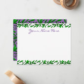 Groene olijfbladeren bewerkbaar Paars script Notitiekaartje (Voorkant / Achterkant in situ)