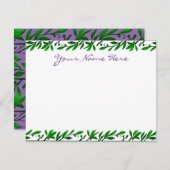 Groene olijfbladeren bewerkbaar Paars script Notitiekaartje (Voorkant / Achterkant)