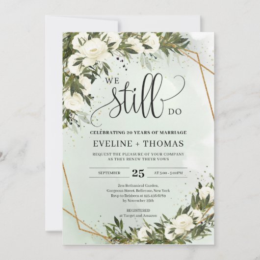 Groene olijfbladeren laten witte rozen over die we kaart (Voorkant)