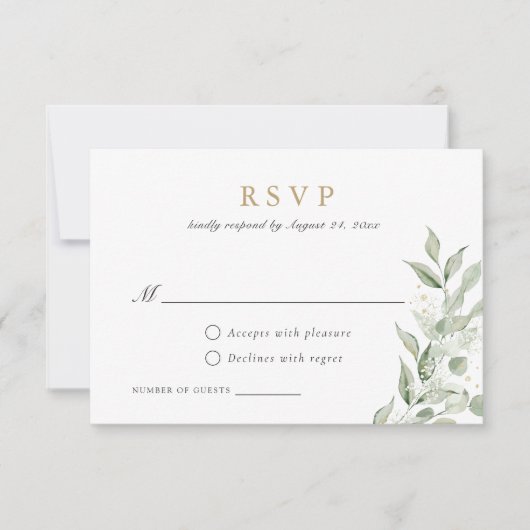 Groene Olijfbladeren Tak Baby's Breath RSVP Kaart (Voorkant)