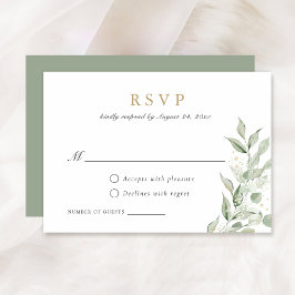 Groene Olijfbladeren Tak Baby's Breath RSVP Kaart