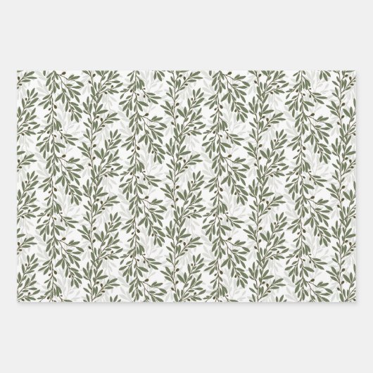 Groene Olijfboom Branch Mediterraan Patroon Inpakpapier Vel (Voorkant 2)