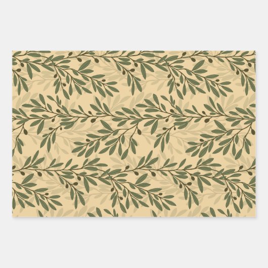 Groene Olijfboom Branch Mediterraan Patroon Inpakpapier Vel (Voorkant)