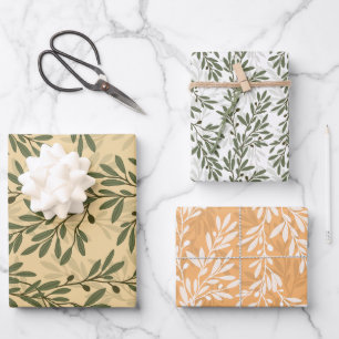 Groene Olijfboom Branch Mediterraan Patroon Inpakpapier Vel
