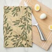 Groene Olijfboom Branch Mediterraan Patroon Theedoek (Quarter Fold)