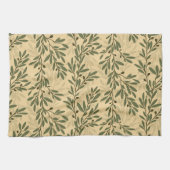 Groene Olijfboom Branch Mediterraan Patroon Theedoek (Horizontaal)