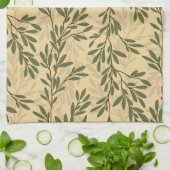 Groene Olijfboom Branch Mediterraan Patroon Theedoek (Gevouwen)