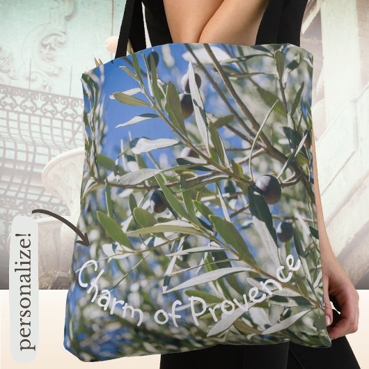 Groene olijfboom met zwarte vruchten tote bag