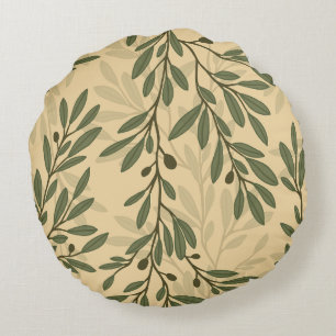 Groene Olijfboomtak Mediterraan Patroon Rond Kussen
